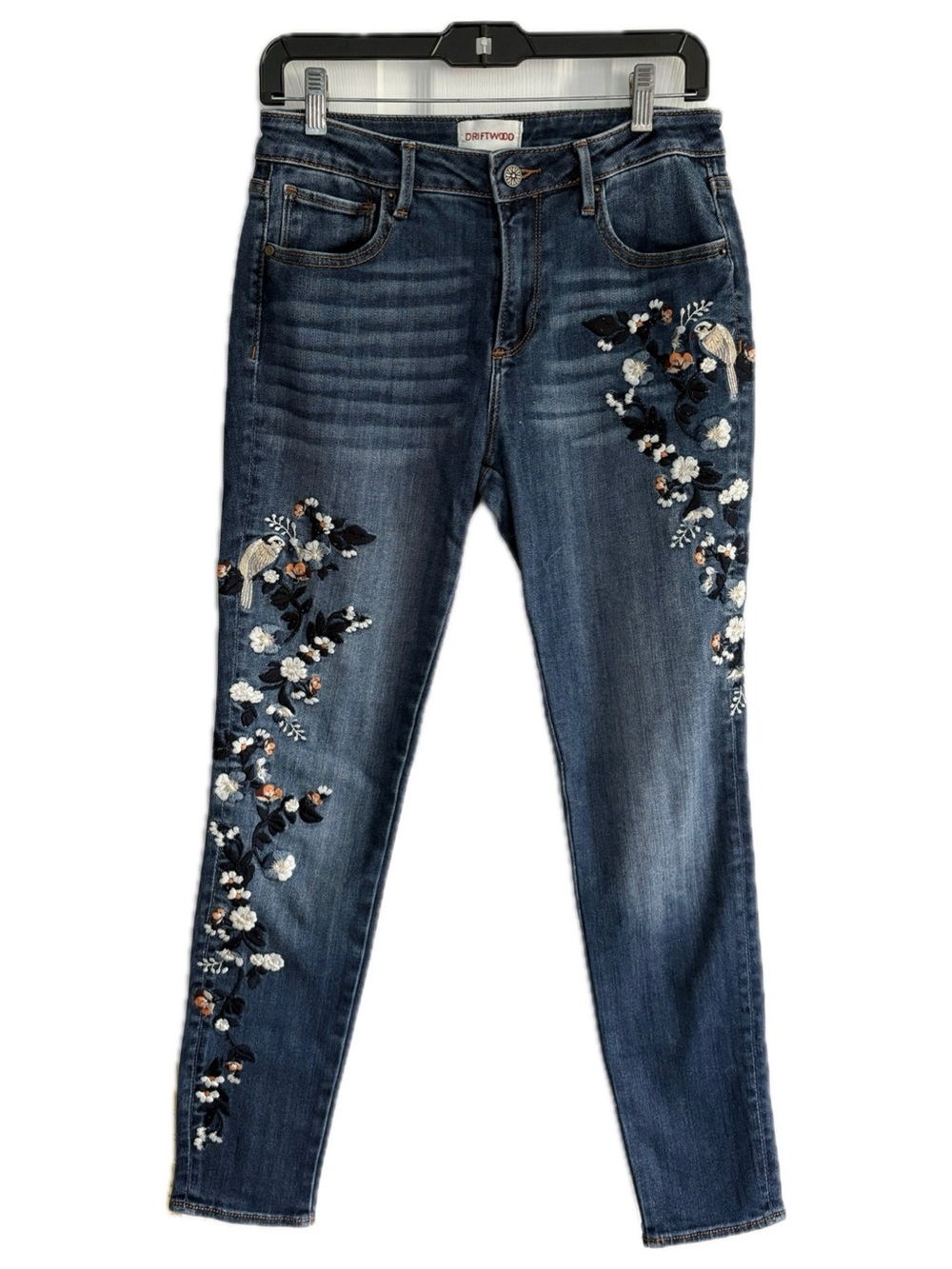DRIFTWOOD Women's Jackie Dark Blue Floral Embroidered Skinny Jeans